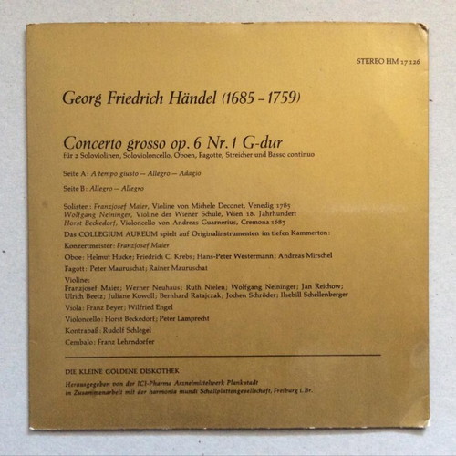 Georg Friedrich Händel Collegium Aureum Concerto Grosso Op. 6 Nr.1 G-Dur vinyl near mint