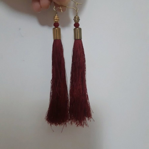 Handmade tassel dangle earrings like new, red