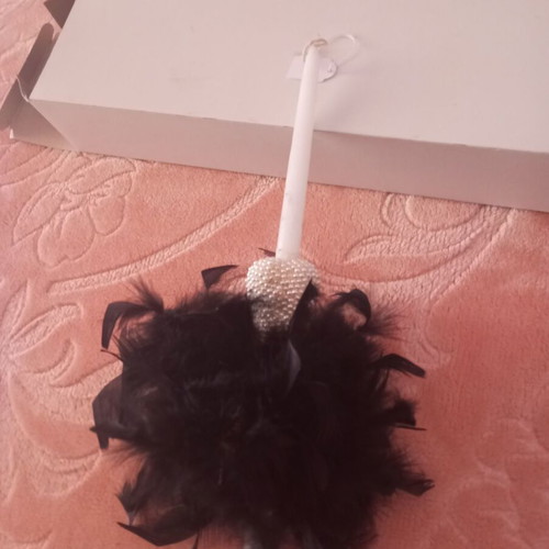 Easter candle female new with feathers and white pearls