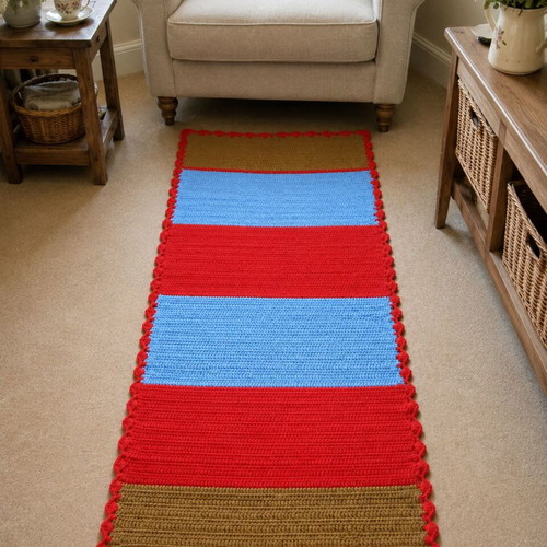 Handmade knitted rug runner 145×60 cm vintage boho used
