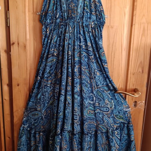 Silk maxi dress large size, new, blue
