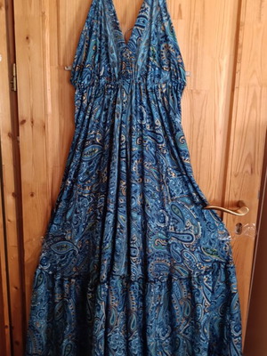 Silk maxi dress large size, new, blue