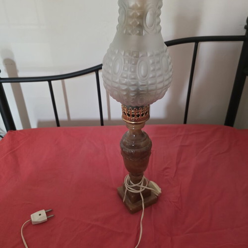 Vintage alabaster table lamp from 1980 with minor wear