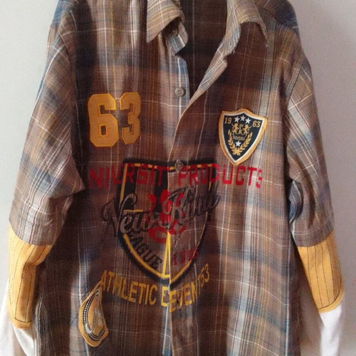 New Kind plaid shirt 9 years like new, brown yellow