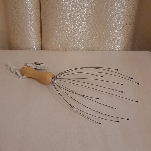 Head massage device with wooden handle new, unused