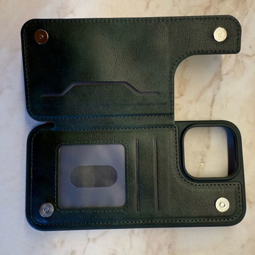 Iphone 16 Pro Max case green leather wallet new