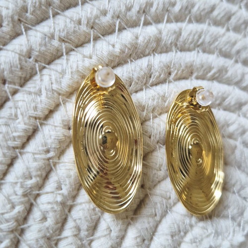 Oval Earrings with Green Stones Stainless Steel New