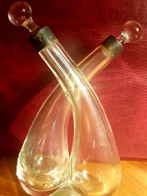 Antique glass set for oil and vinegar used, early 1900s