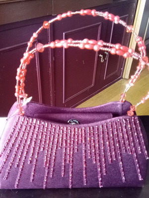 Evening handbag satin velvet new, burgundy with bead decoration