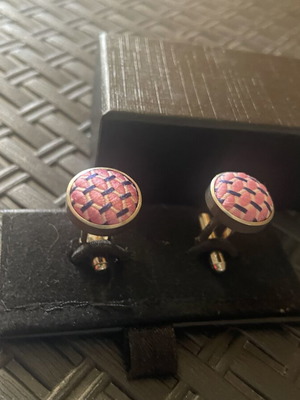 Cufflinks pink with blue thread new in box