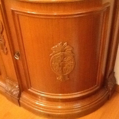 Handmade walnut display cabinet like new with crystal doors