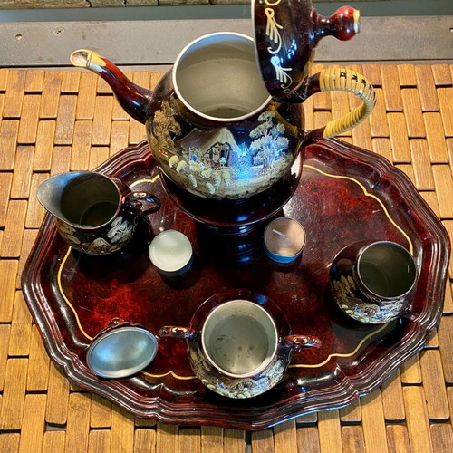 Vintage tea party set used, tin, hand-painted, Holland