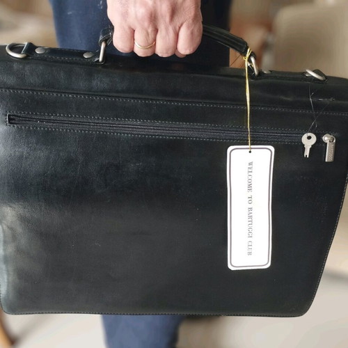 Bartuggi leather briefcase new with key, black
