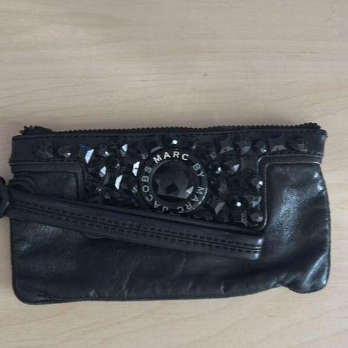 Marc Jacobs leather wristlet bag used, black, with storage pouch