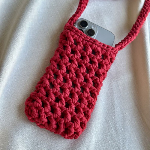 Handmade Crochet Crossbody Phone Pouch, New, Red
