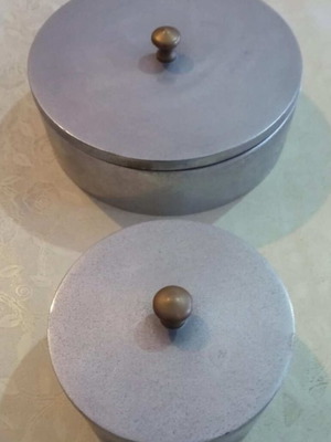Decorative metal storage boxes used, aluminum and bronze, set of 2