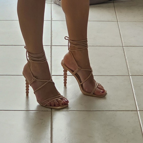 Tsoukalas Shoes Pink Lace-Up Sandals like new, 10cm heel