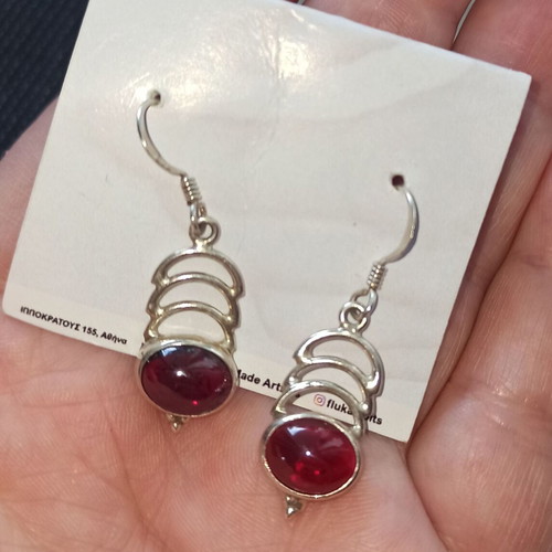 Silver Small Dangle Earrings with Garnet New