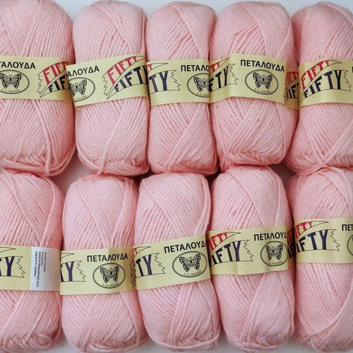 Fifty Fifty knitting yarn set of 10, Butterfly brand, pink wool acrylic blend