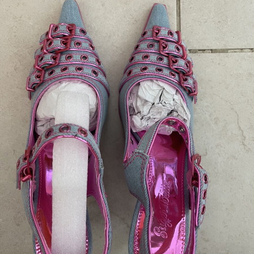 Generation Kiss Denim Point Toe Heels, Size 38, Blue Pink