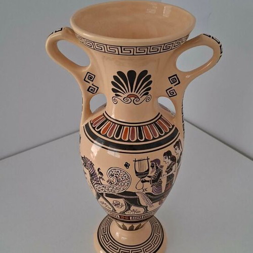 Amphora copy of ancient with Greek mythology used