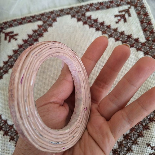 Pink open bangle bracelet made of paper new, handmade