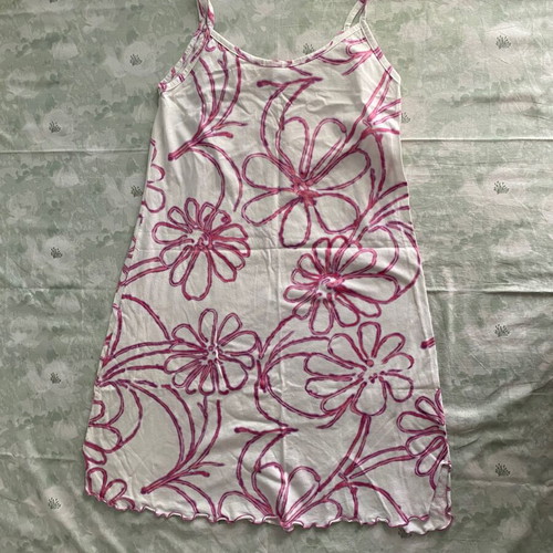 Y2k floral white mini dress with pink flowers and front slit, new