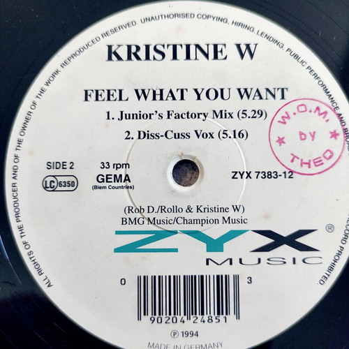 Kristine W Feel What You Want 12'' Vinyl Maxi Single used, electronic