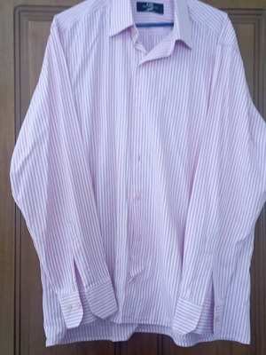 Men's dress shirt size L used, white and pink