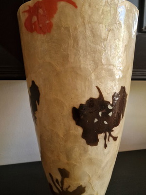 Decorative vase with Capiz shell used, hand-painted floral motifs
