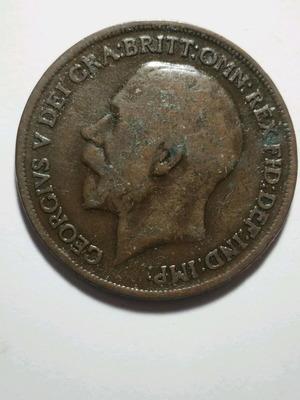 Μεγάλη Βρετανία One Penny 1917 μεταχειρισμένο χάλκινο νόμισμα Βασιλιάς Γεώργιος 5ος