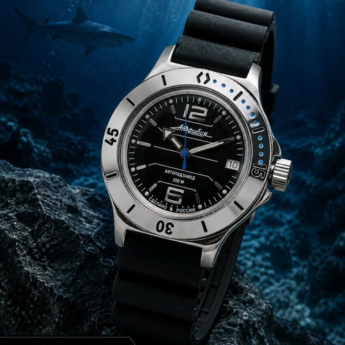 Vostok Amphibia Scuba men's automatic diver watch, stealth black