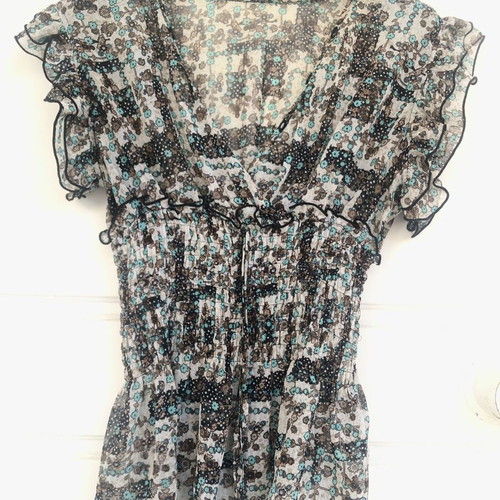 Boho summer top with smocked waist and ruffles, like new, size M