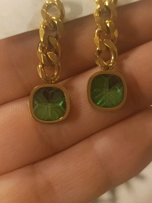 Stainless steel earrings with green stone new