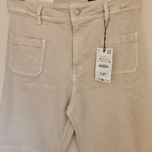 Zara Wide Leg Pants New, Size 46, Ecru