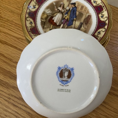 Studio Elisabeth collectible porcelain plates set of 6 handpainted with 22K gold used