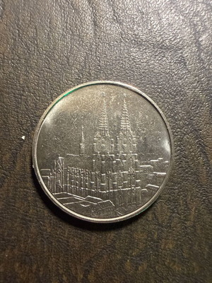 Collectible metal medal with embossed Gothic cathedral, new