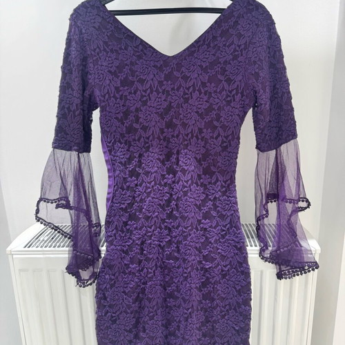 Purple lace dress with transparent sleeves size S like new