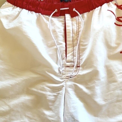 Men's Swim Shorts Large white/red with graffiti prints, like new