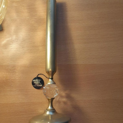 Vintage Lovjo of Sweden vase/candleholder 24K gold plated with crystal new