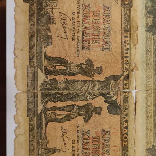 5000 Drachma banknotes used, Greece 1942, set of 2 pieces