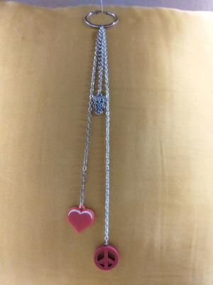 Single earring new with hoop and long chain, of wisdom, peace and love