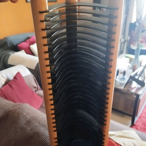 CD rack beige wood with black holders, 30 slots, like new