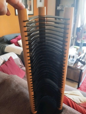 CD rack beige wood with black holders, 30 slots, like new