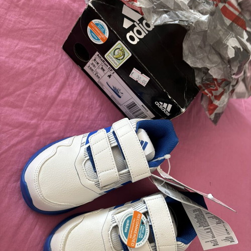 Adidas children's athletic shoes, size 25, white and blue