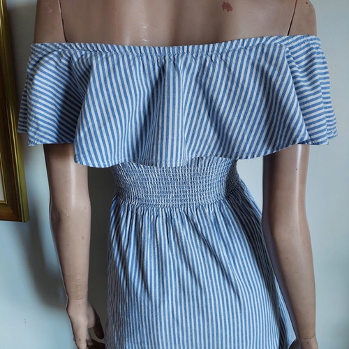Zara summer off the shoulder dress blue white stripes size XS like new