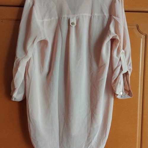 Asymmetric shirt like new, pink with gold buttons and pocket