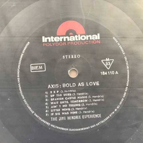 Jimi Hendrix Axis: Bold as Love vinyl used, first Greek press, rare