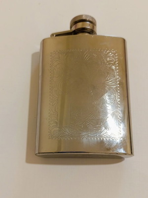 Metal hip flask stainless steel new, engraved design, 90 ml