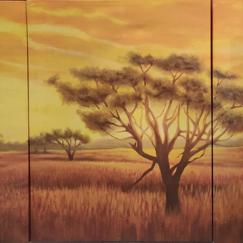 Triptych painting like new with Africa theme on canvas